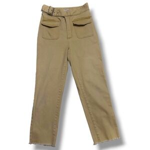 J.O.A. Just One Answer‎ Tan Utility Pants Buckle Belt Raw Hem Women'sS